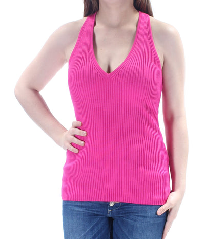 INC Womens Pink Textured Sleeveless V Neck Top