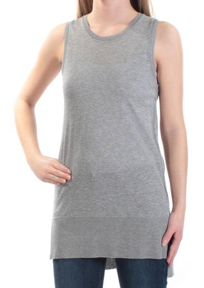 DKNY Womens Gray Sleeveless Jewel Neck Hi-Lo Top