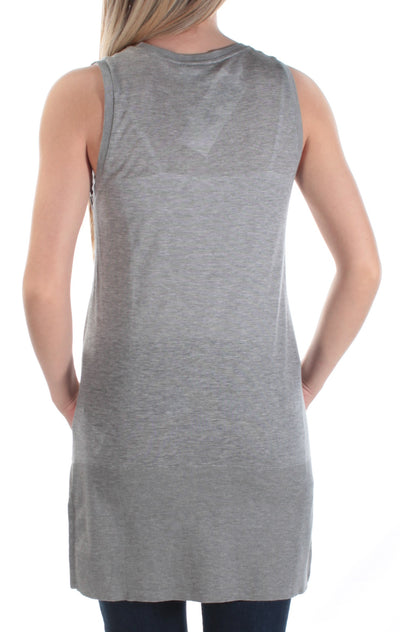 DKNY Womens Gray Sleeveless Jewel Neck Hi-Lo Top
