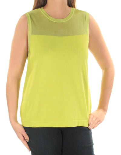 ANNE KLEIN Womens Green Sleeveless Jewel Neck Top
