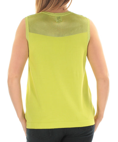 ANNE KLEIN Womens Green Sleeveless Jewel Neck Top