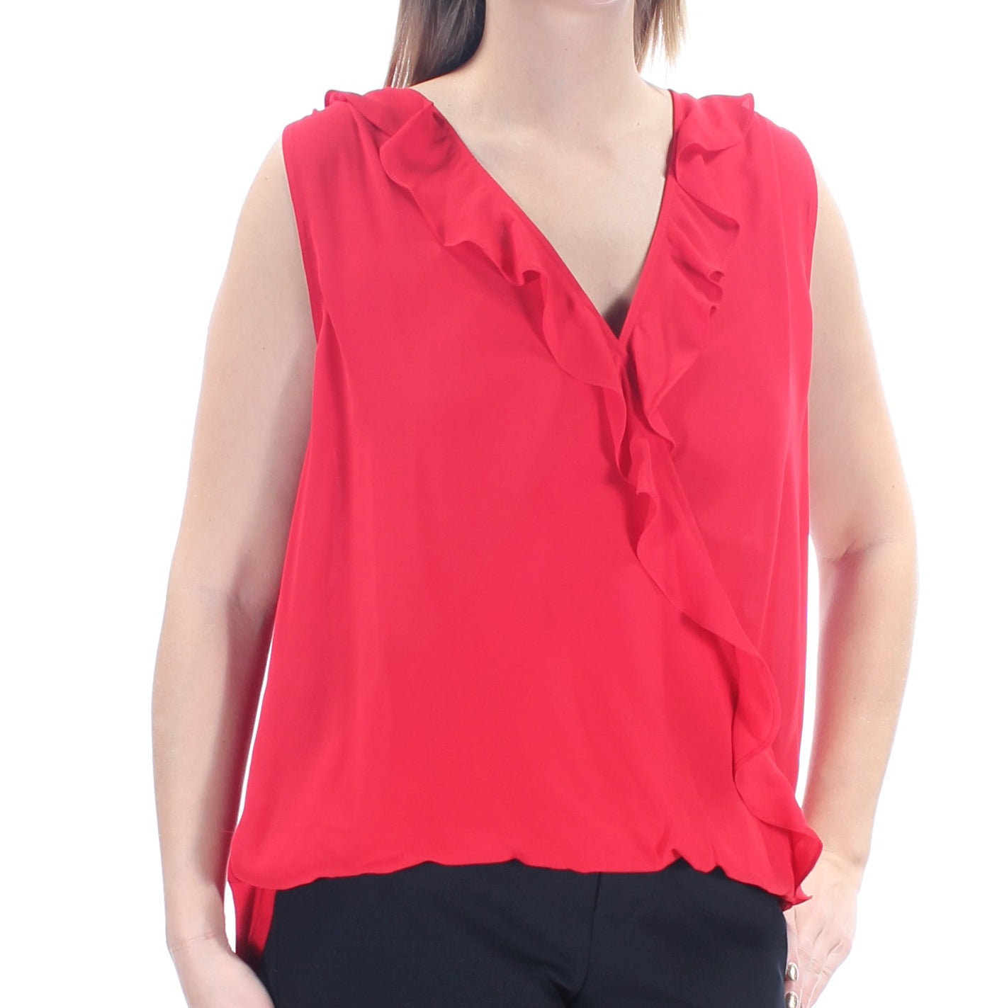 INC Womens Ruffled Sleeveless V Neck Blouse