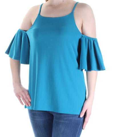 INC Womens Cut Out  Ruffled Sleeve 3/4 Sleeve Square Neck Top