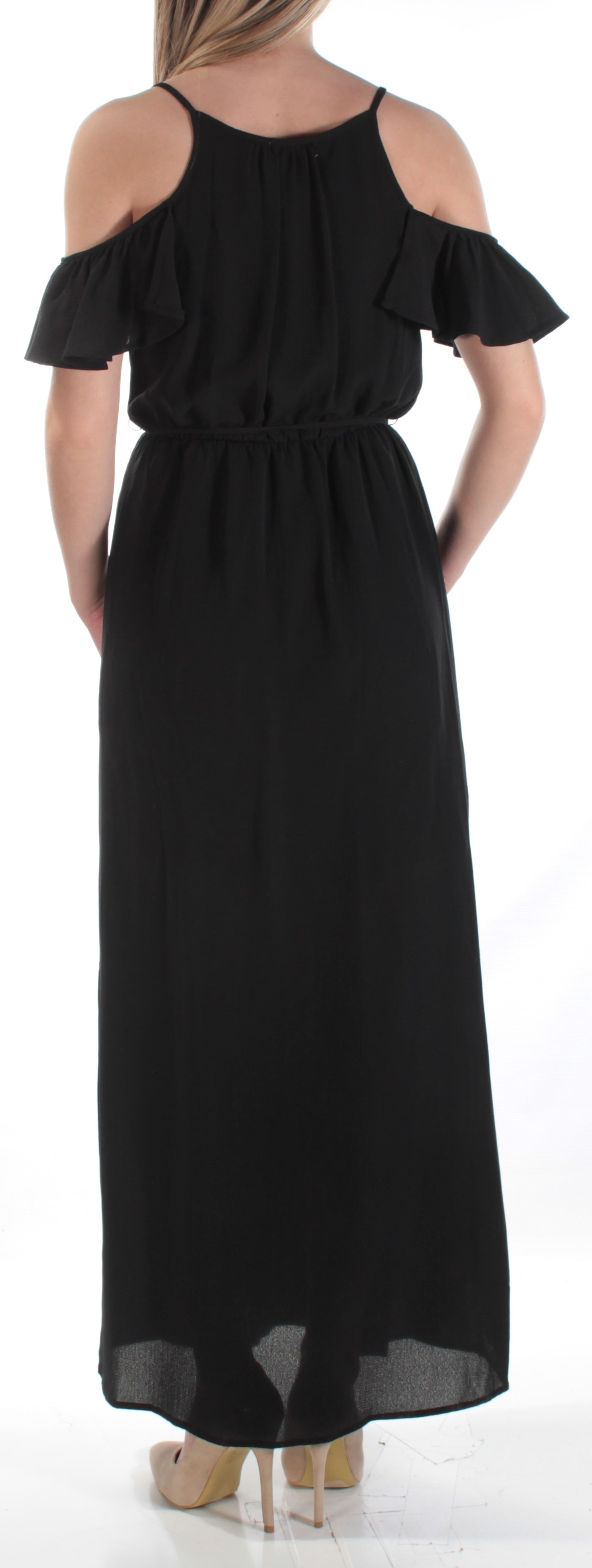 BAR III Womens Black Cut Out Bell Sleeve V Neck Maxi Faux Wrap Dress