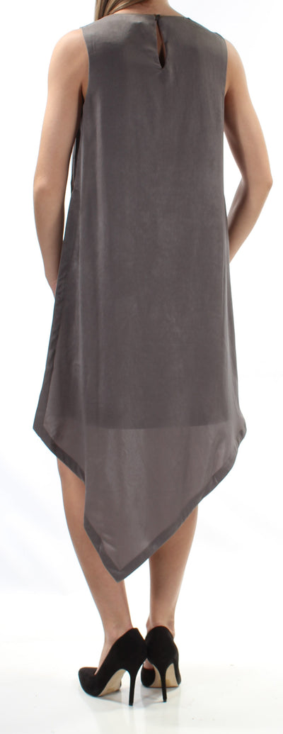 BAR III Womens Gray Slitted Keyhole Back Asymmetrical Hem Sleeveless V Neck Short Shift Dress