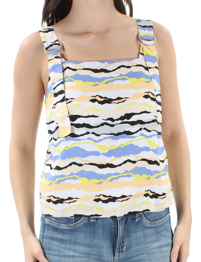 KENSIE Womens Blue Adjustable Strap Striped Sleeveless Square Neck Top