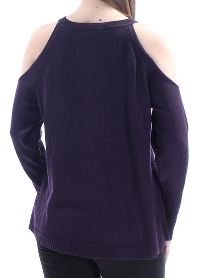 RAMY BROOK Womens Purple Cut Out  Beaded Long Sleeve Jewel Neck Sweater
