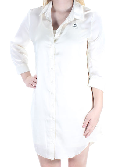 KENSIE Womens Ivory Hi 3/4 Sleeve Collared Knee Length Shirt Dress