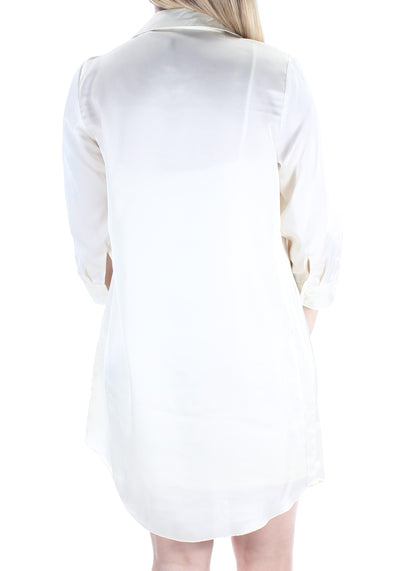 KENSIE Womens Ivory Hi 3/4 Sleeve Collared Knee Length Shirt Dress