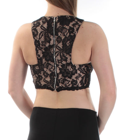 XSCAPE Womens Black Lace Sleeveless Jewel Neck Formal Crop Top