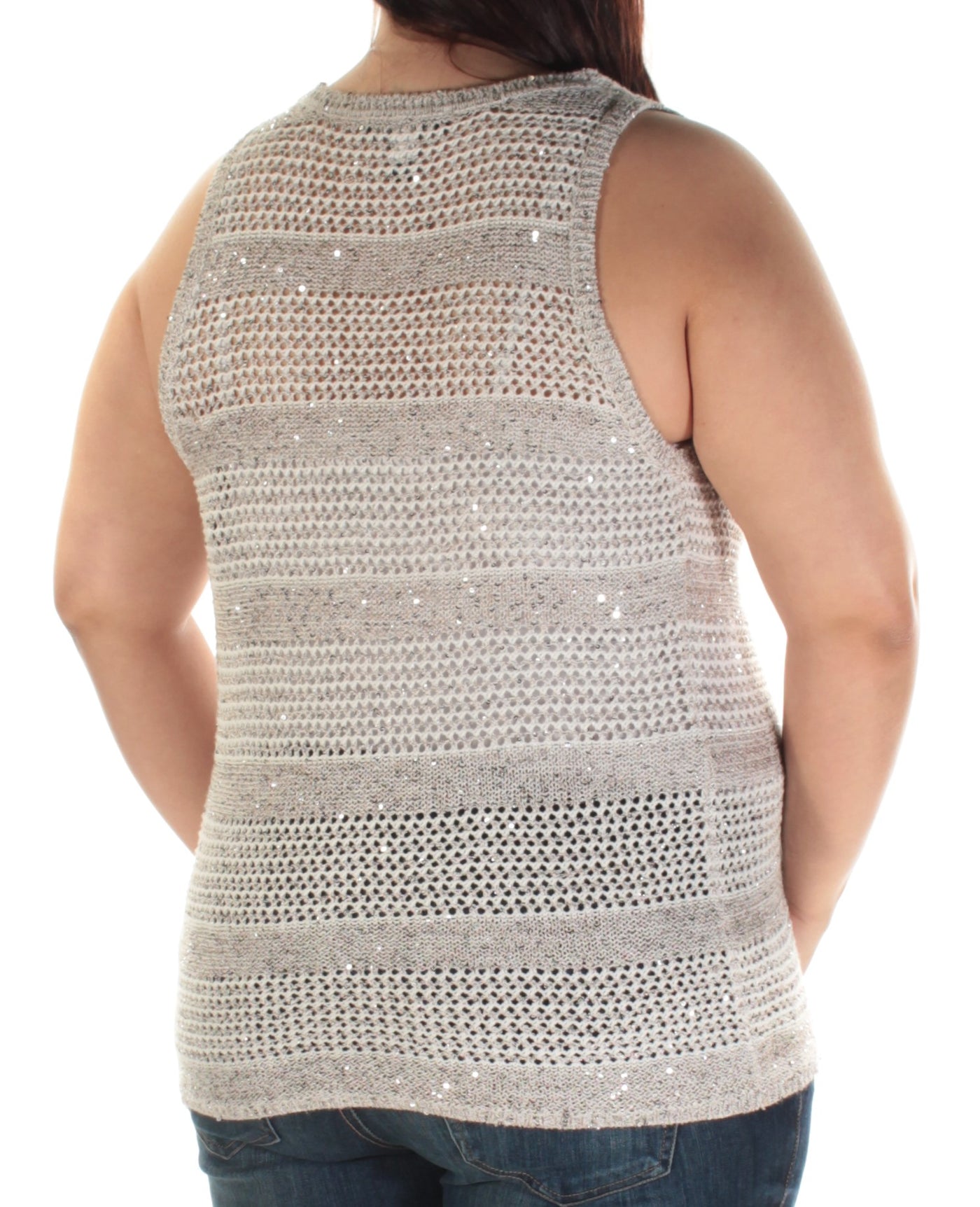 INC Womens Beige Sequined Sleeveless Cowl Neck Top