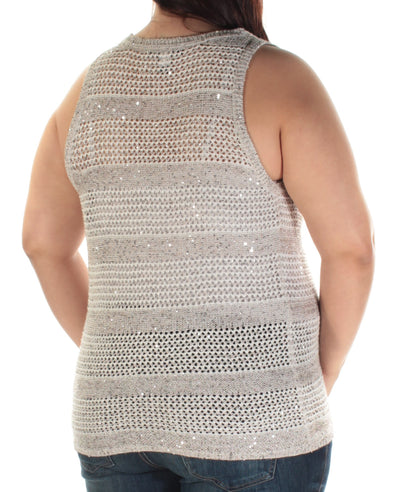 INC Womens Beige Sequined Sleeveless Cowl Neck Top