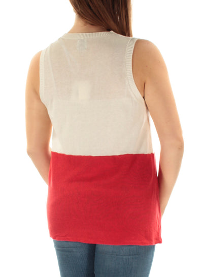 ANNE KLEIN Womens Ivory Color Block Sleeveless Crew Neck Top