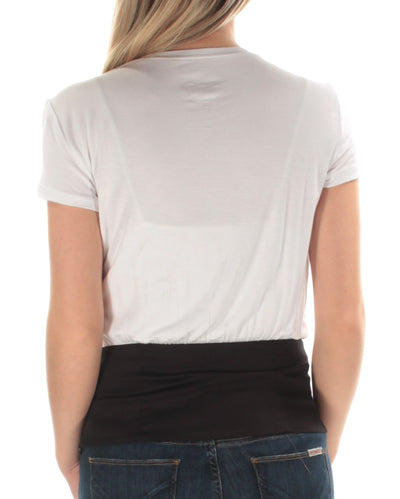 INC Womens White Tie Color Block Short Sleeve Jewel Neck T-Shirt
