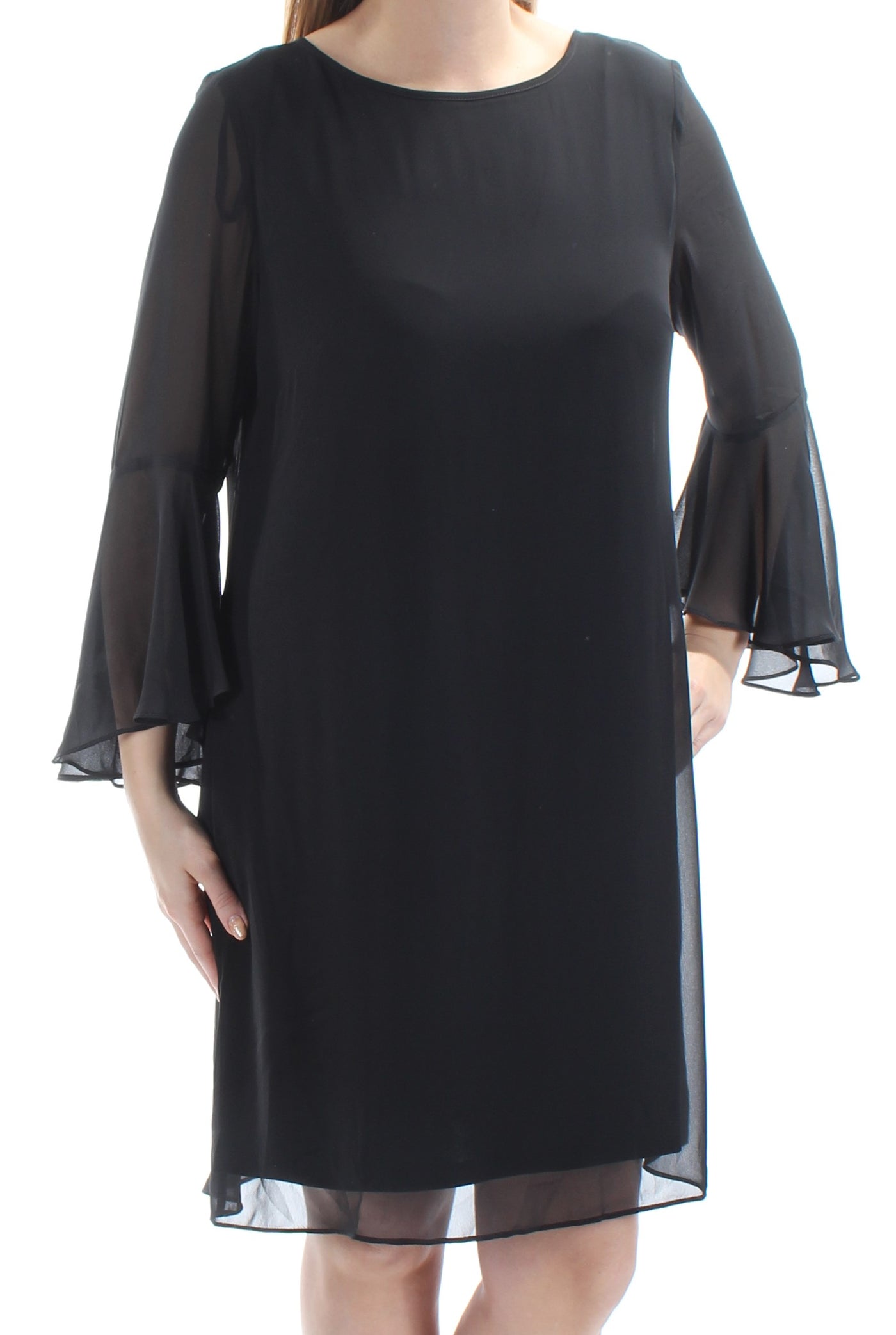 INC Womens Black Bell Sleeve Jewel Neck Above The Knee Evening Shift Dress