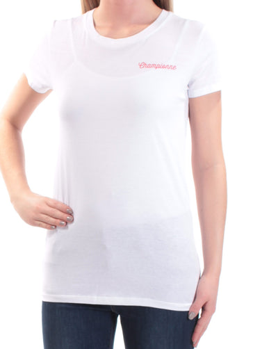 CHRLDR Womens White Championne Short Sleeve Jewel Neck Top