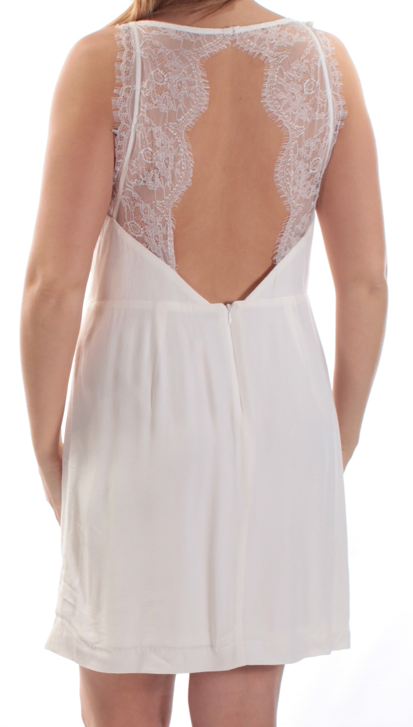 KENSIE Womens White Lace Spaghetti Strap Square Neck Above The Knee Evening Sheath Dress