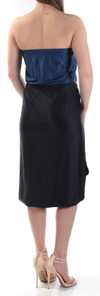 DKNY Womens Navy Color Block Sleeveless Strapless Below The Knee Hi-Lo Dress
