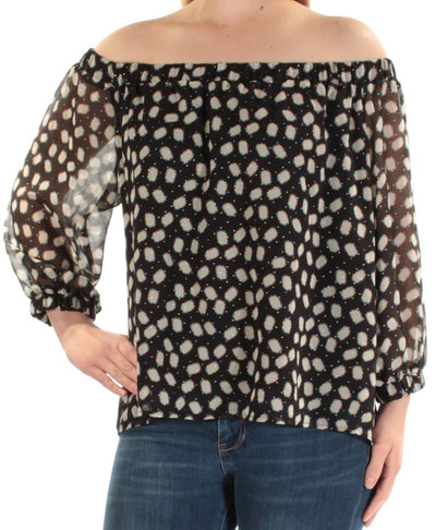 CR BY CYNTHIA ROWLEY Womens Black Printed Long Sleeve Off Shoulder Top