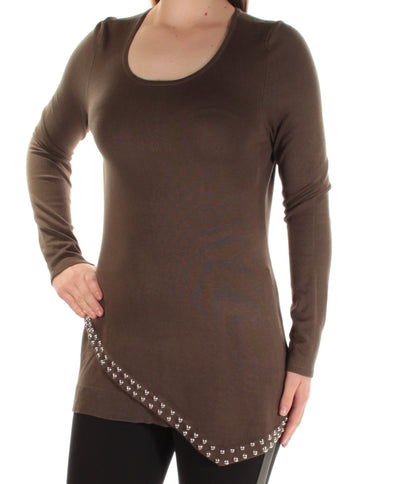 INC Womens Green Beaded Long Sleeve Scoop Neck Top