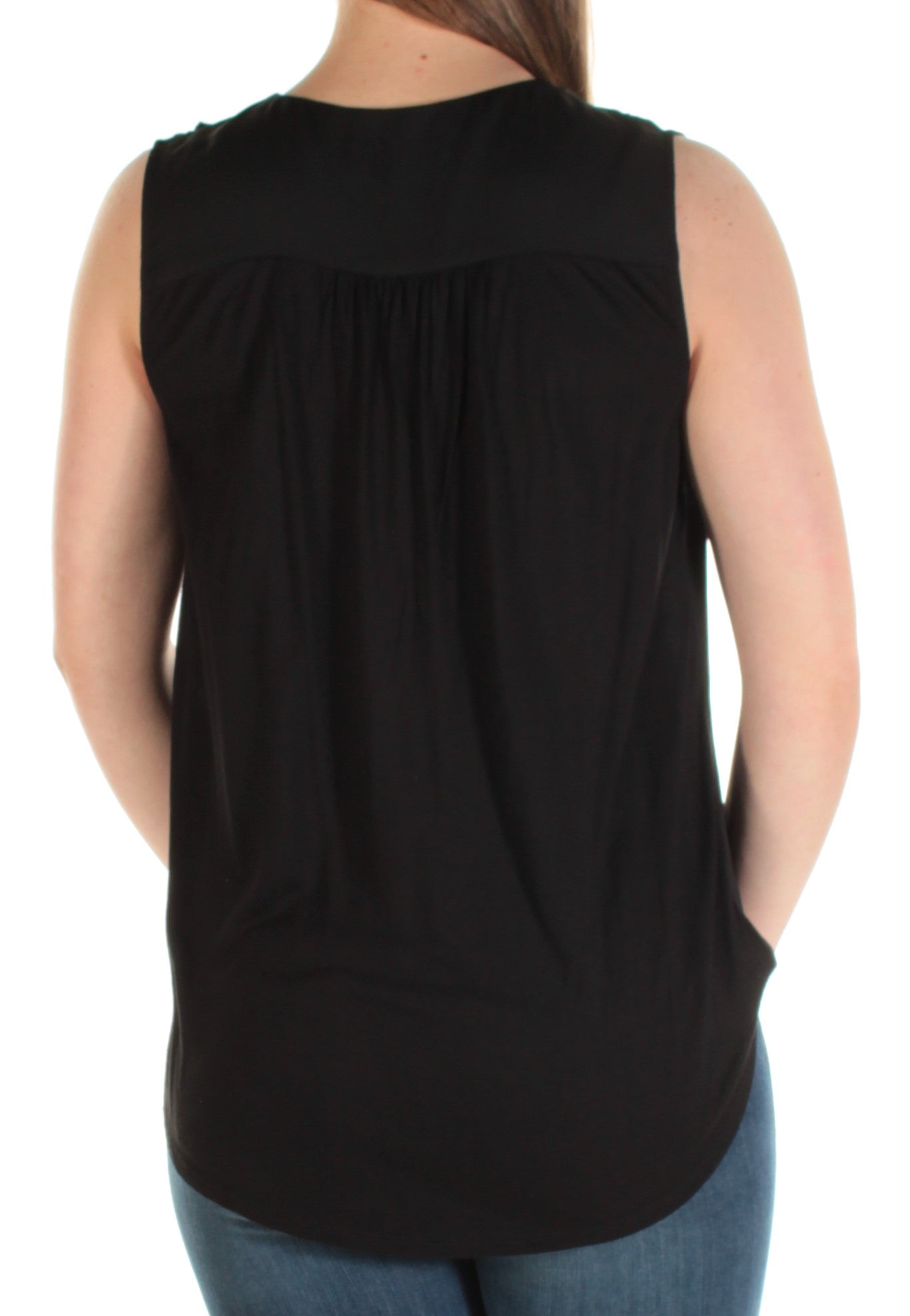 INC Womens Black Ruffled Sleeveless V Neck Top