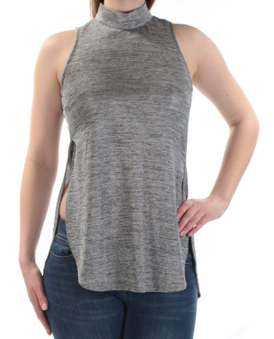 BAR III Womens Silver Slitted Heather Sleeveless Turtle Neck Top