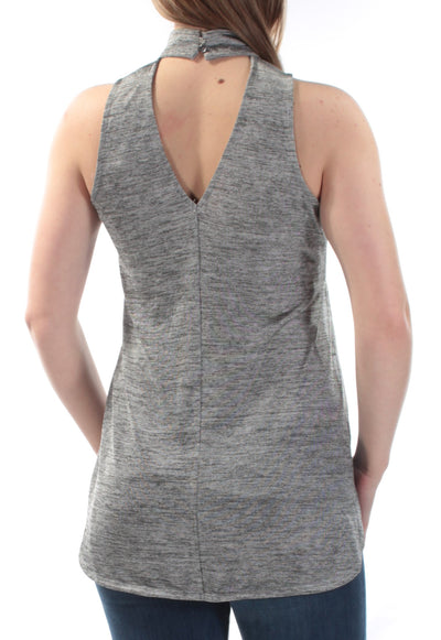 BAR III Womens Silver Slitted Heather Sleeveless Turtle Neck Top
