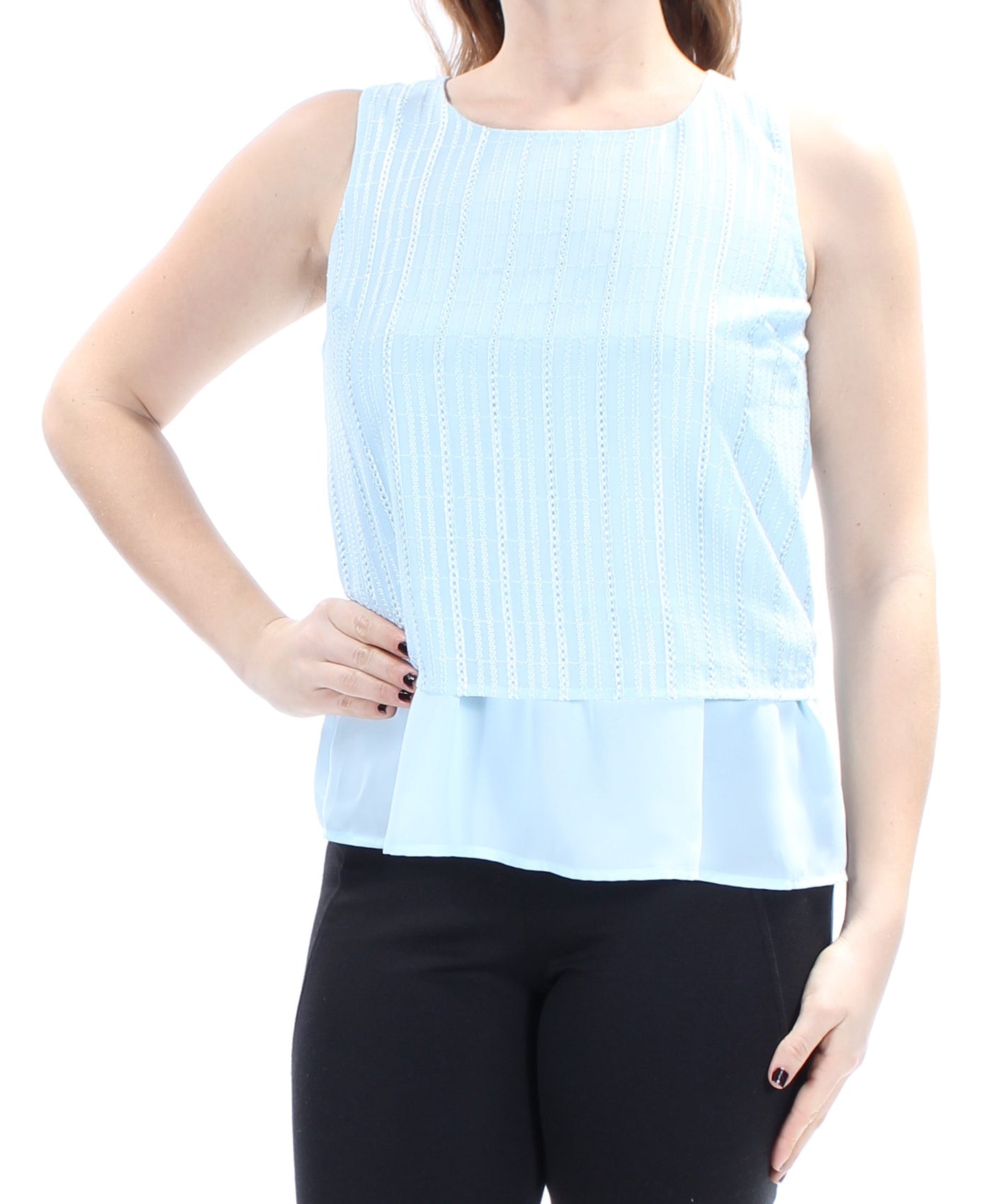 MAISON JULES Womens Light Blue Sleeveless Jewel Neck Top S