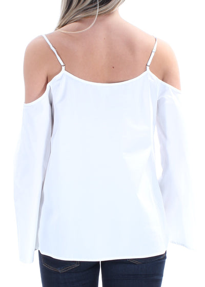 1. STATE Womens White Cold Shoulder Long Sleeve V Neck Top