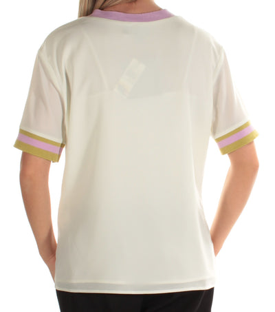 CYNTHIA ROWLEY Womens White Short Sleeve V Neck T-Shirt