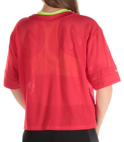 TOMMY HILFIGER Womens Red Logo Short Sleeve V Neck Top
