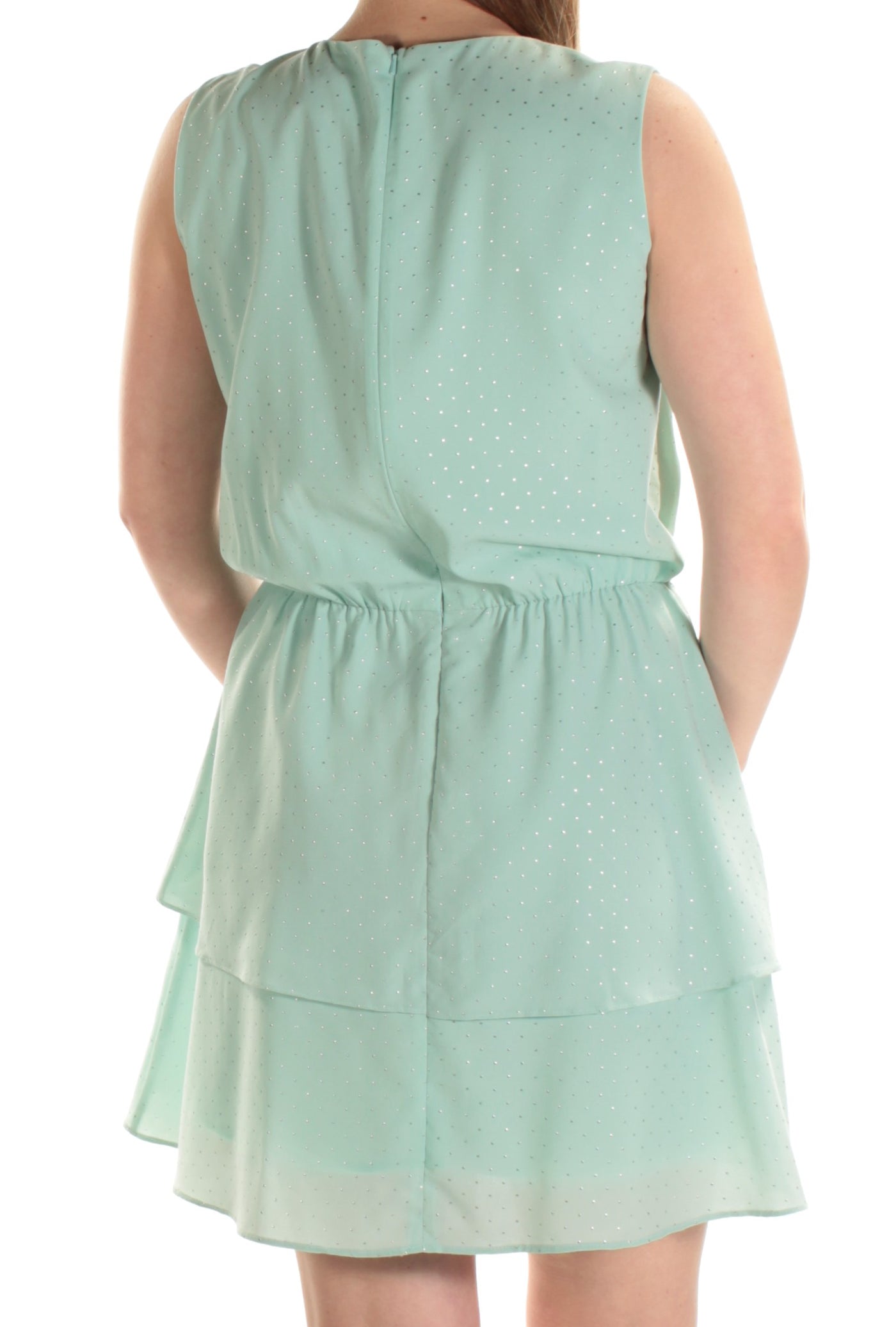 CYNTHIA ROWLEY Womens Green Sleeveless Crew Neck Above The Knee Fit + Flare Dress