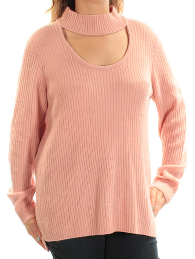 KENSIE Womens Pink Cut Out  Ribbed Long Sleeve Tunic Sweater