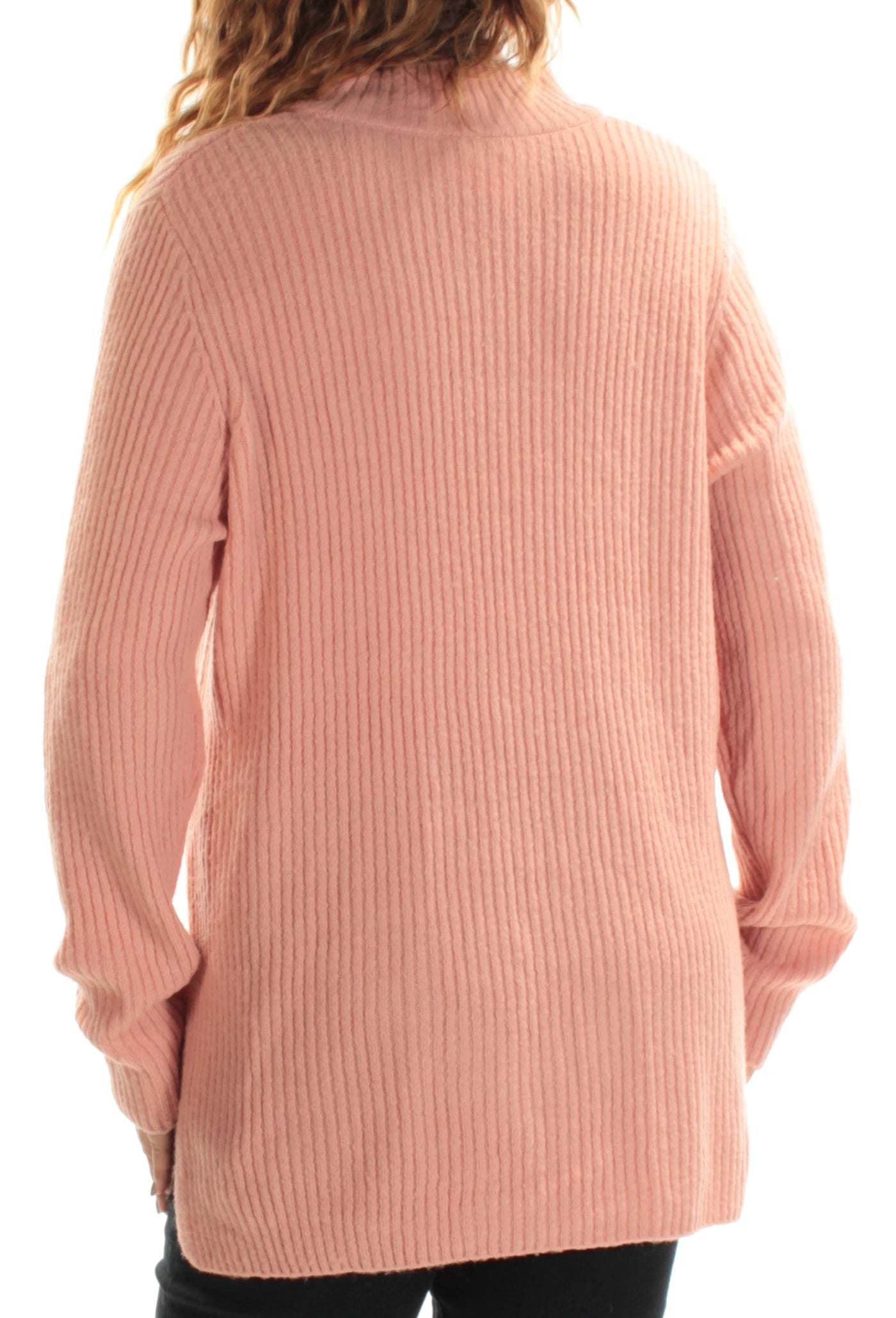 KENSIE Womens Pink Cut Out  Ribbed Long Sleeve Tunic Sweater