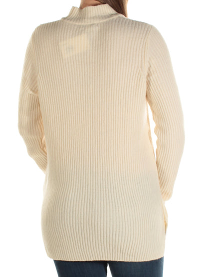 KENSIE Womens Ivory Cut Out Long Sleeve Turtle Neck Sweater