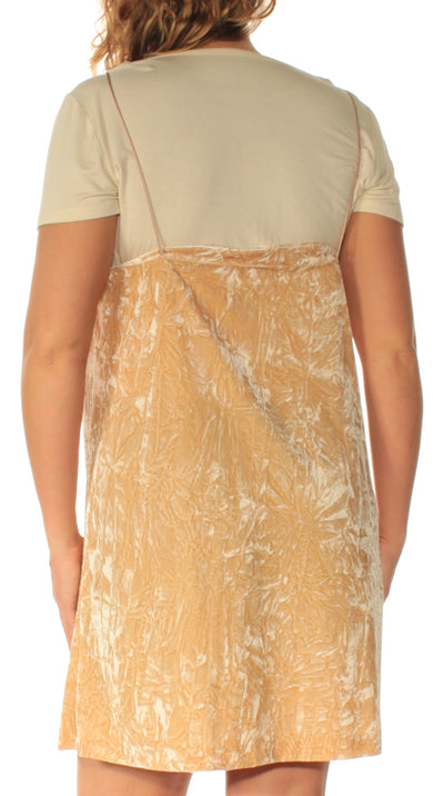 KENSIE Womens Brown Textured  Undershirt Spaghetti Strap V Neck Above The Knee Shift Dress
