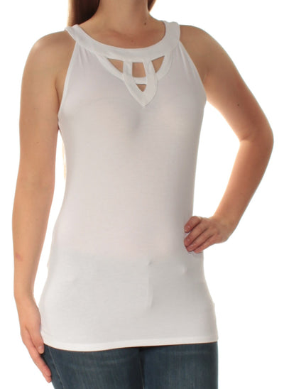 INC Womens White Cut Out Sleeveless Jewel Neck Top