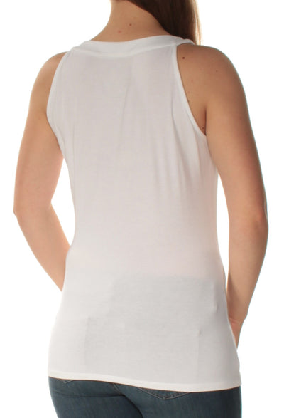 INC Womens White Cut Out Sleeveless Jewel Neck Top