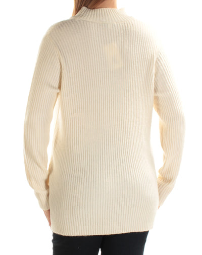 KENSIE Womens Ivory Cut Out Long Sleeve Crew Neck Sweater