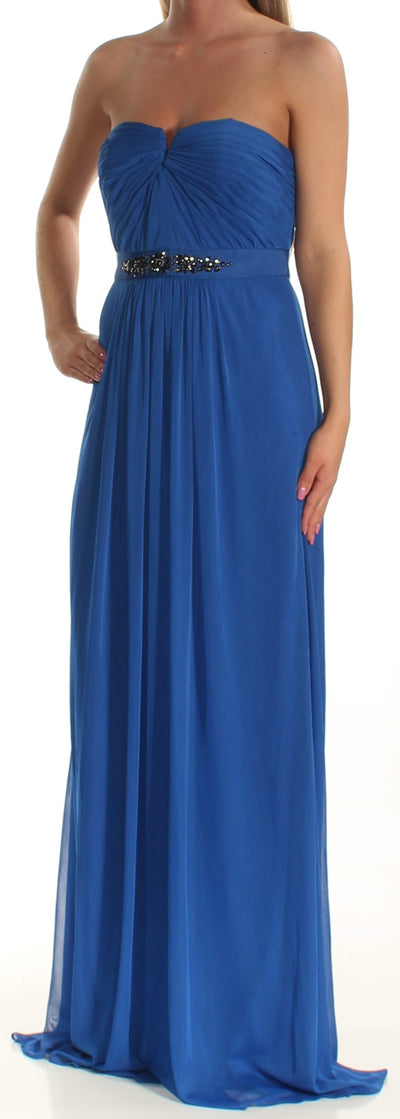 ADRIANNA PAPELL Womens Blue Embellished Sleeveless Strapless Full-Length Prom Sheath Dress