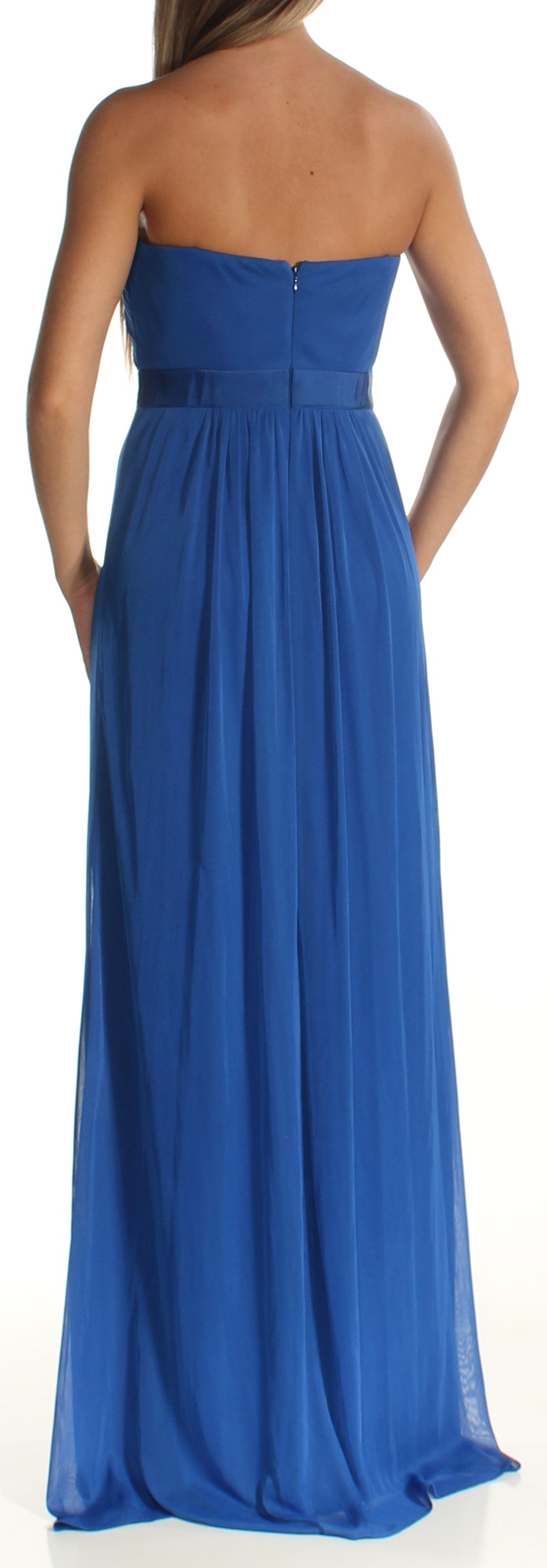ADRIANNA PAPELL Womens Blue Embellished Sleeveless Strapless Full-Length Prom Sheath Dress