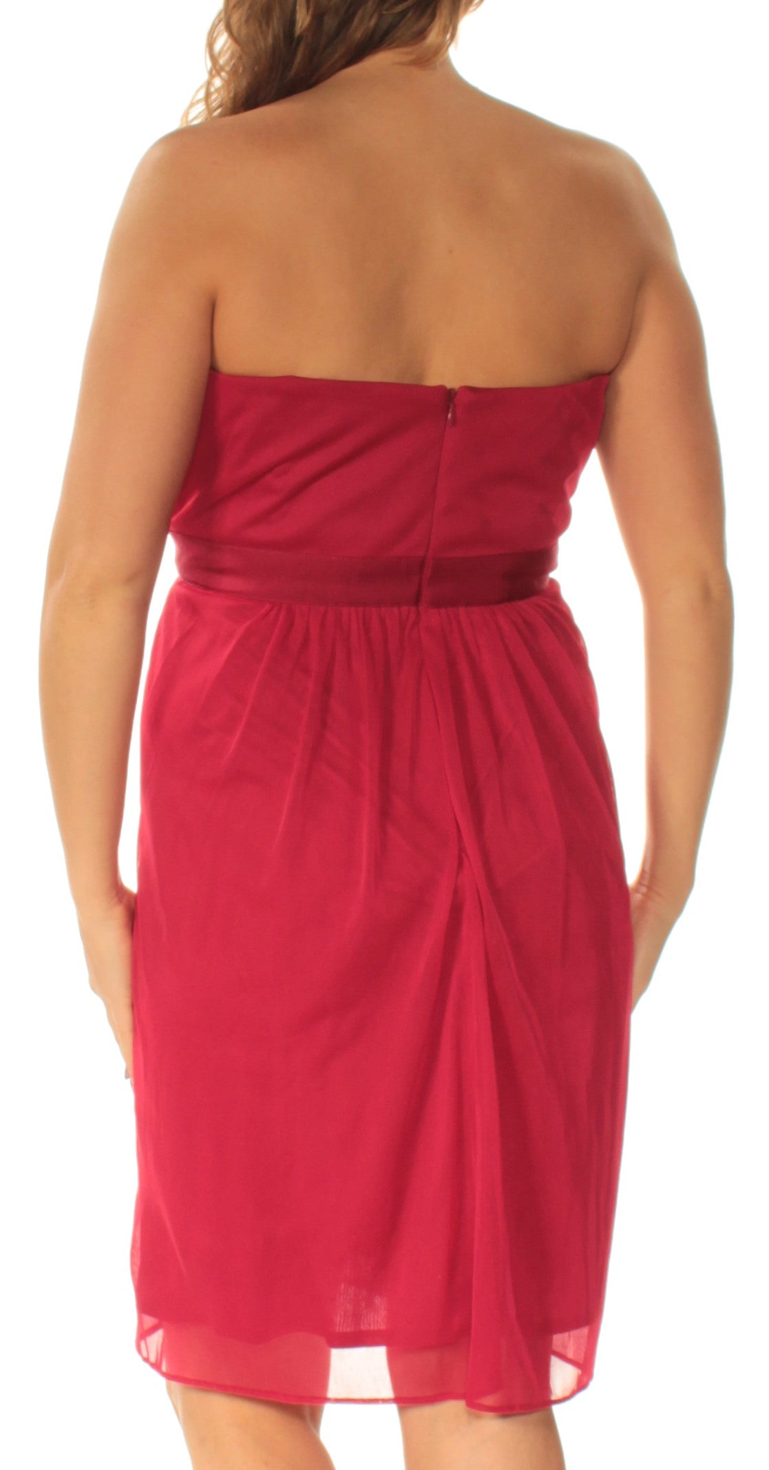 ADRIANNA PAPELL Womens Maroon Embellished Ruched Sleeveless Strapless Above The Knee Evening Fit + Flare Dress