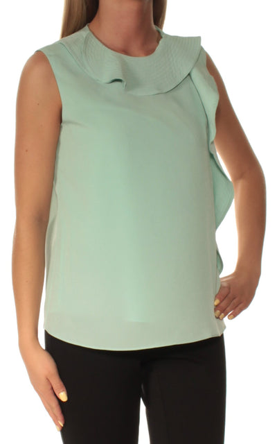 CYNTHIA ROWLEY Womens Aqua Zippered Sleeveless Crew Neck Top