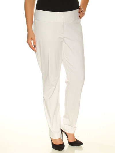 ALFANI Womens White Flat Front  Tummy Controlling Wear To Work Straight leg Pants