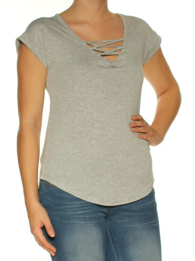 CRAVE FAME Womens Gray Cap Sleeve V Neck Top