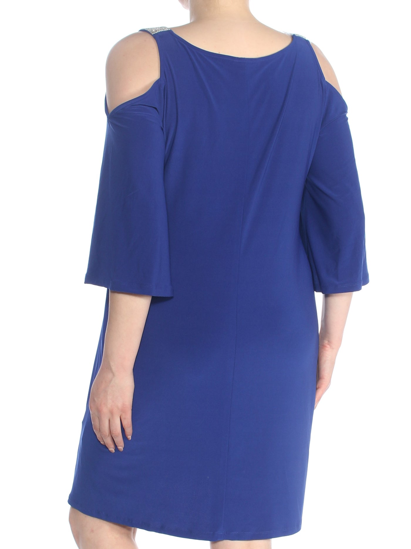 MSK Womens Blue Cold Shoulder Embellished Short Sleeve V Neck Above The Knee Party Shift Dress