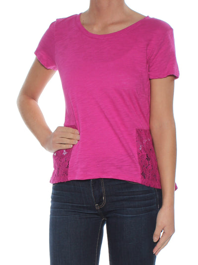 MAISON JULES Womens Pink Lace Short Sleeve Jewel Neck Top