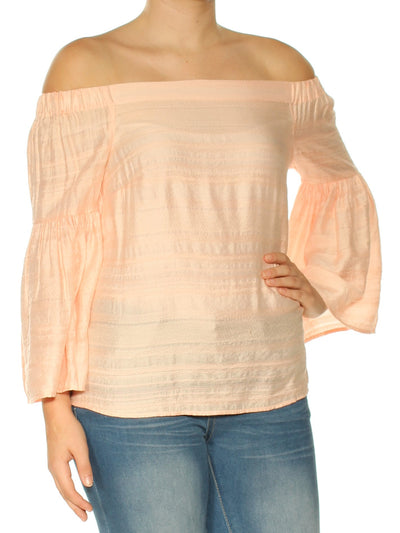 1. STATE Womens Orange Lace 3/4 Sleeve Off Shoulder Top