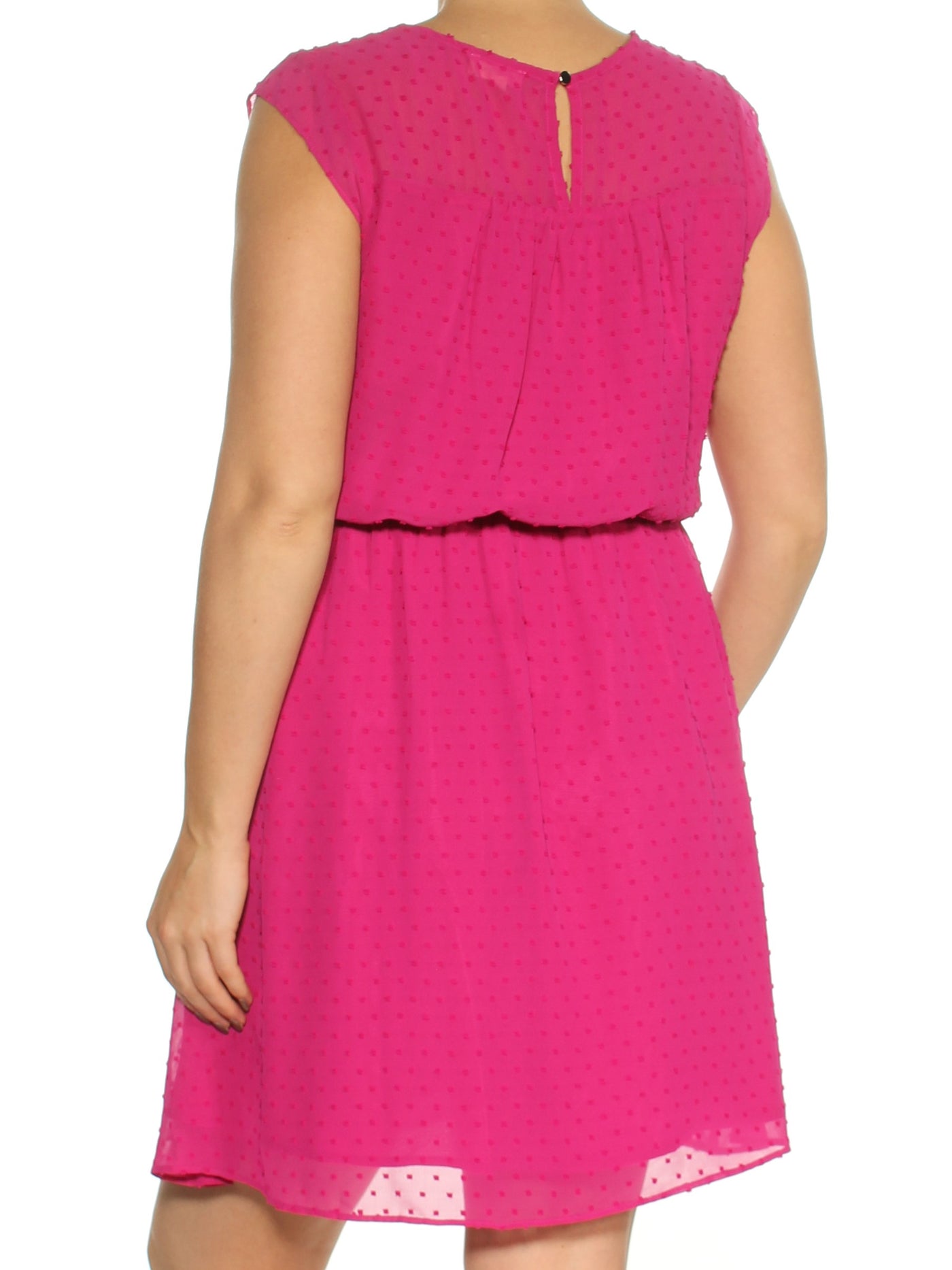 MAISON JULES Womens Pink Textured Ruffled Sleeveless Jewel Neck Above The Knee Blouson Dress XL