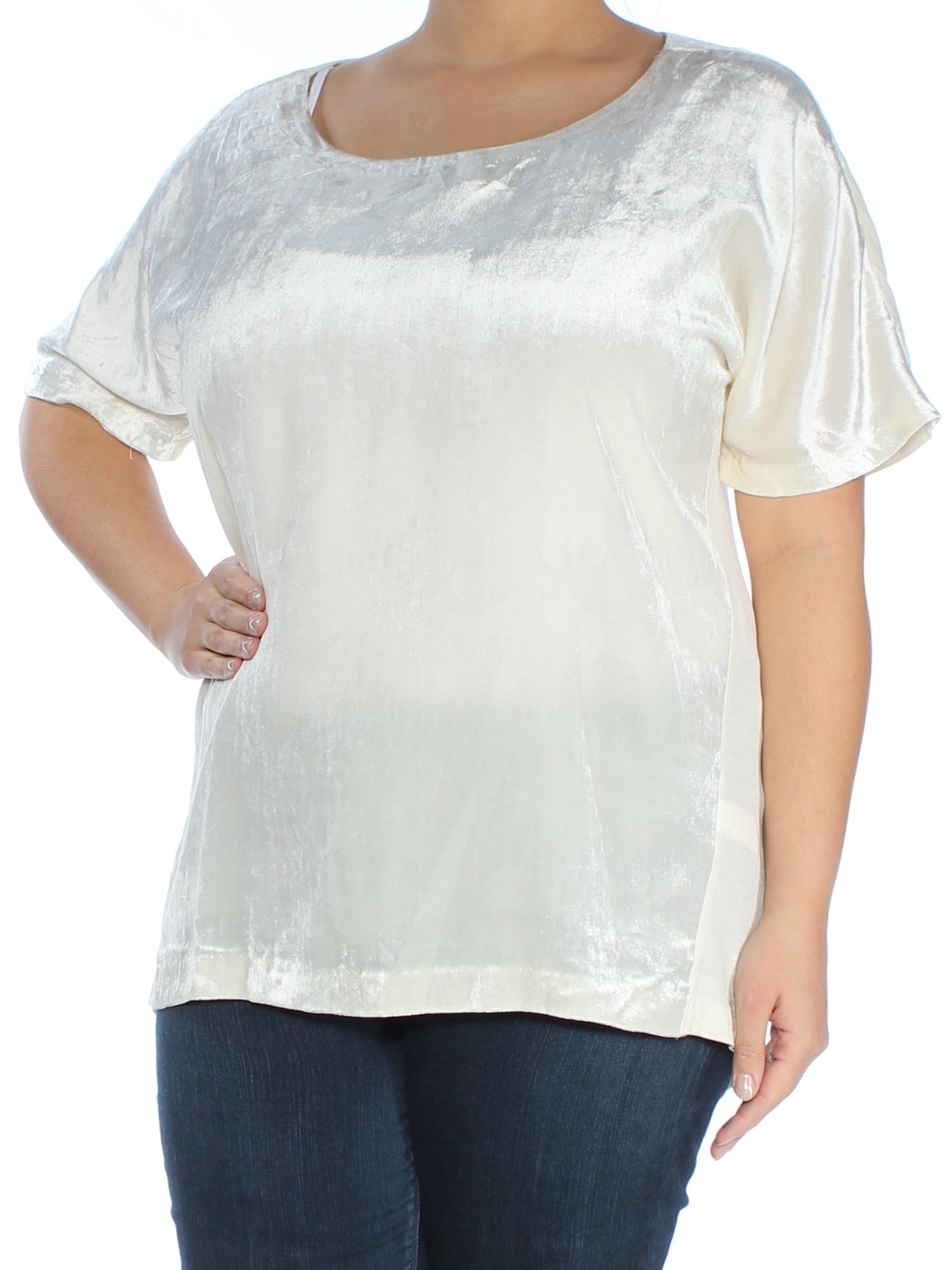 LUCKY BRAND Womens Velvet Short Sleeve Jewel Neck Top